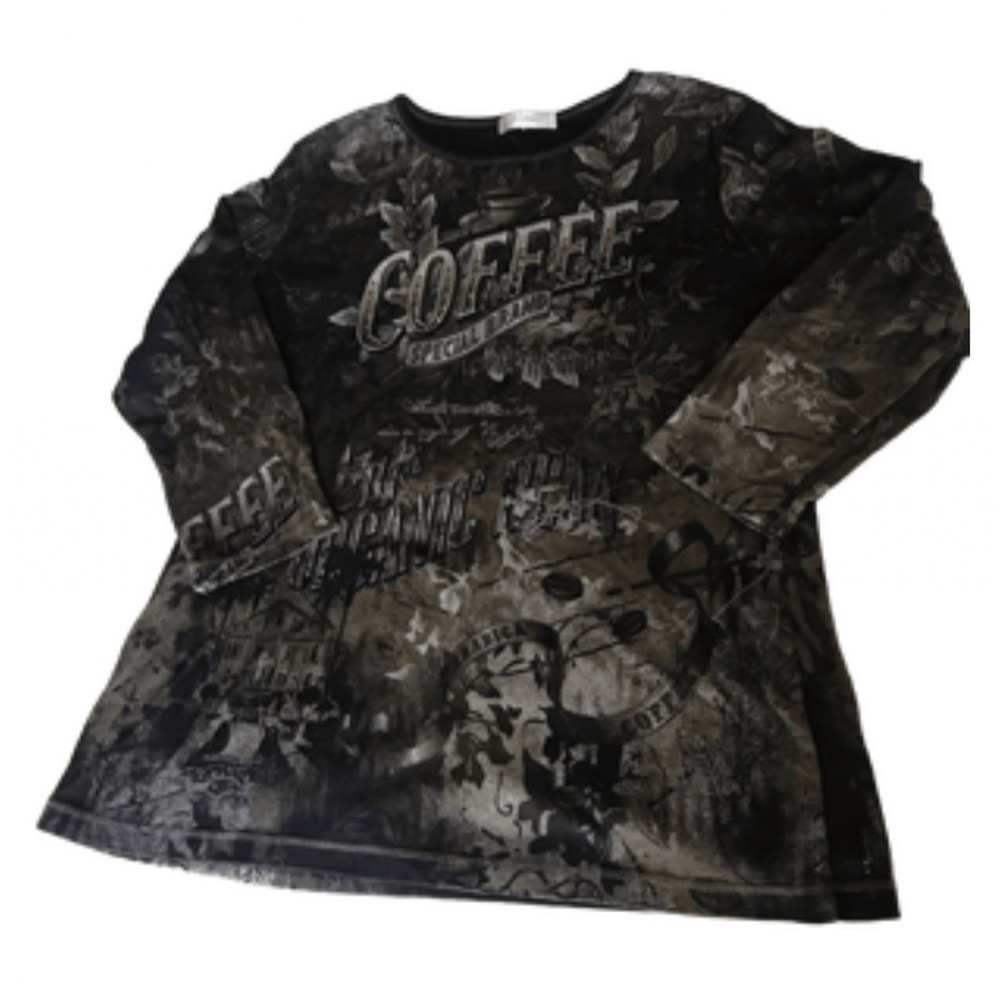 DressBarn Graphic Tee XL Coffee & Jazz Embellished Bling top brown barista